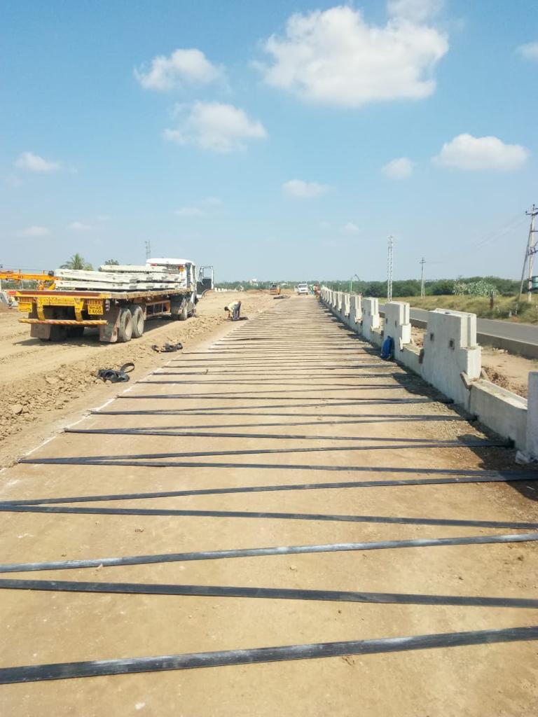 Geosynthetic Installation project using geogrid solutions in India